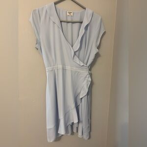 Aritzia Sunday Best Mini Wrap Dress in baby blue